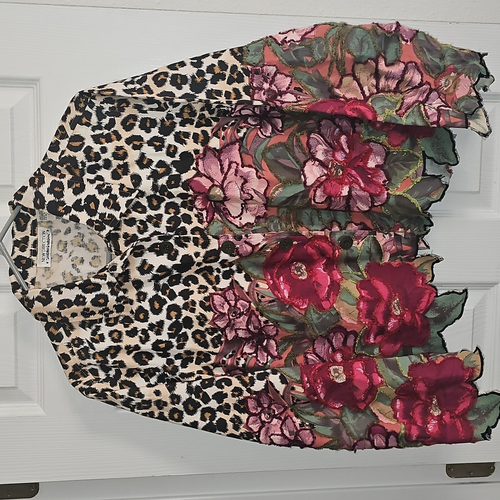 NEW DIRECTION Nanette Lepore Animal Print Jacket with Floral Accents